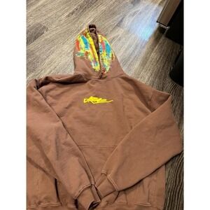 Peace Love Hoodie Brown Multi Color Puff Print Streetwear Mens Large